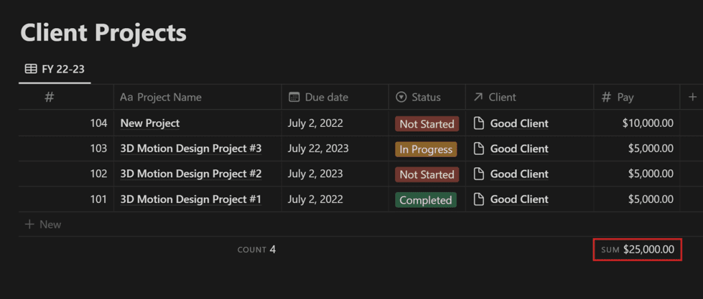 Project management in Notion